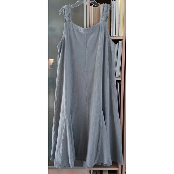 OH MY GAUZE! Gray Linen Blend Midi Dress Tank Straps Casual Size 2 L